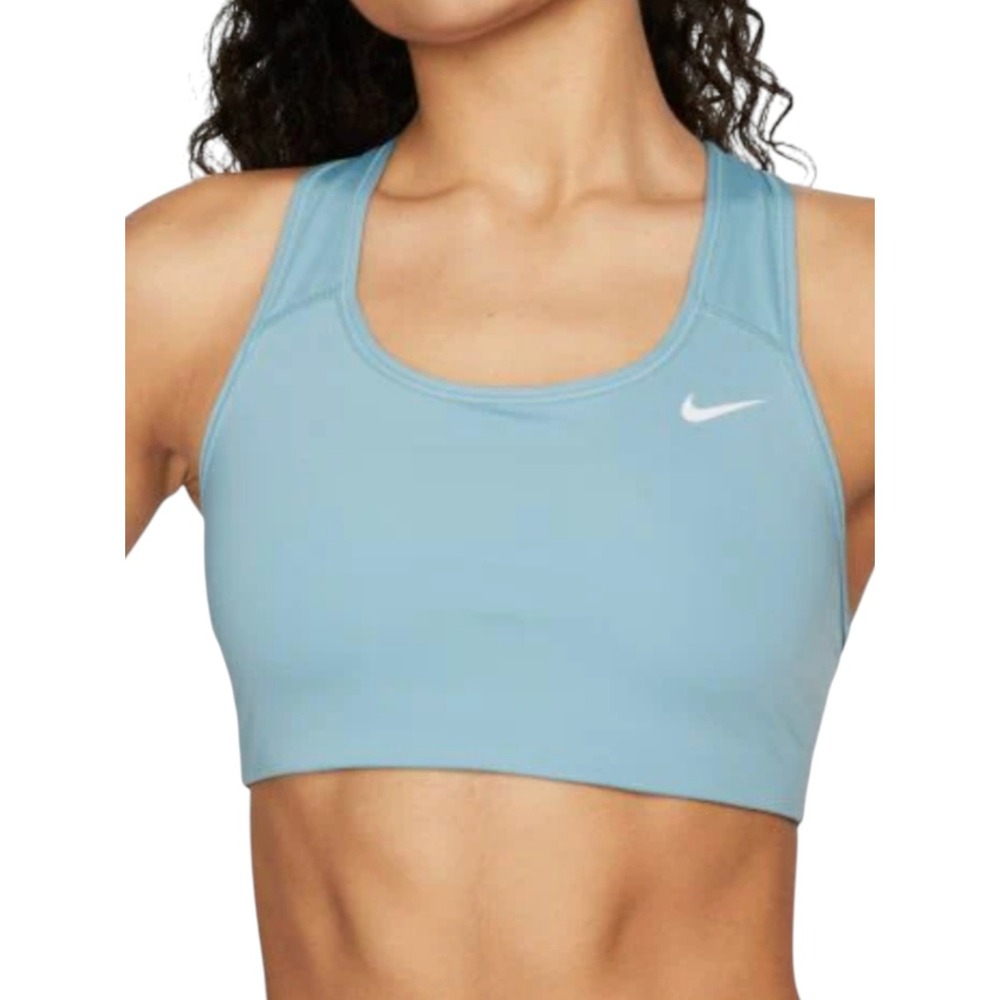 Nike Womens Swoosh Medium Support Sports Bra Cerulean Blue BV3630-494 Small NWT